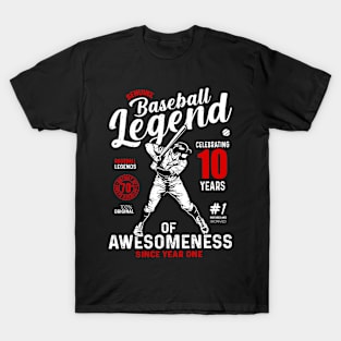 10th Birthday Gift Baseball Legend 70 Years T-Shirt